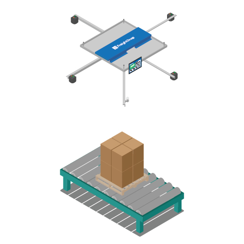 Isometric FS 5000 Pallet Dimensioner over palletized freight on an inline system