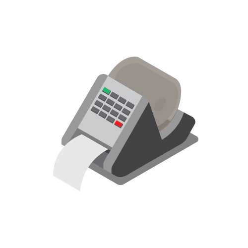 Isometric illustration of a label printer.